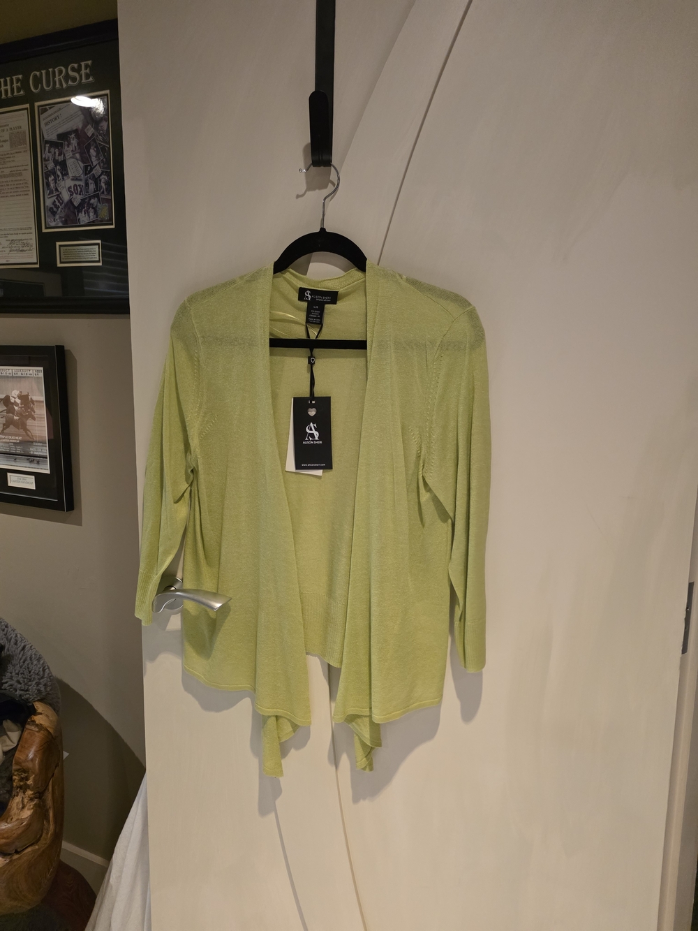 Alison Sheri Lime Green Open-Front Lightweight Cardigan